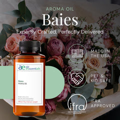 Air Esscentials Baies aroma oil diffuser foreground, long-lasting fragrance for home ambiance.