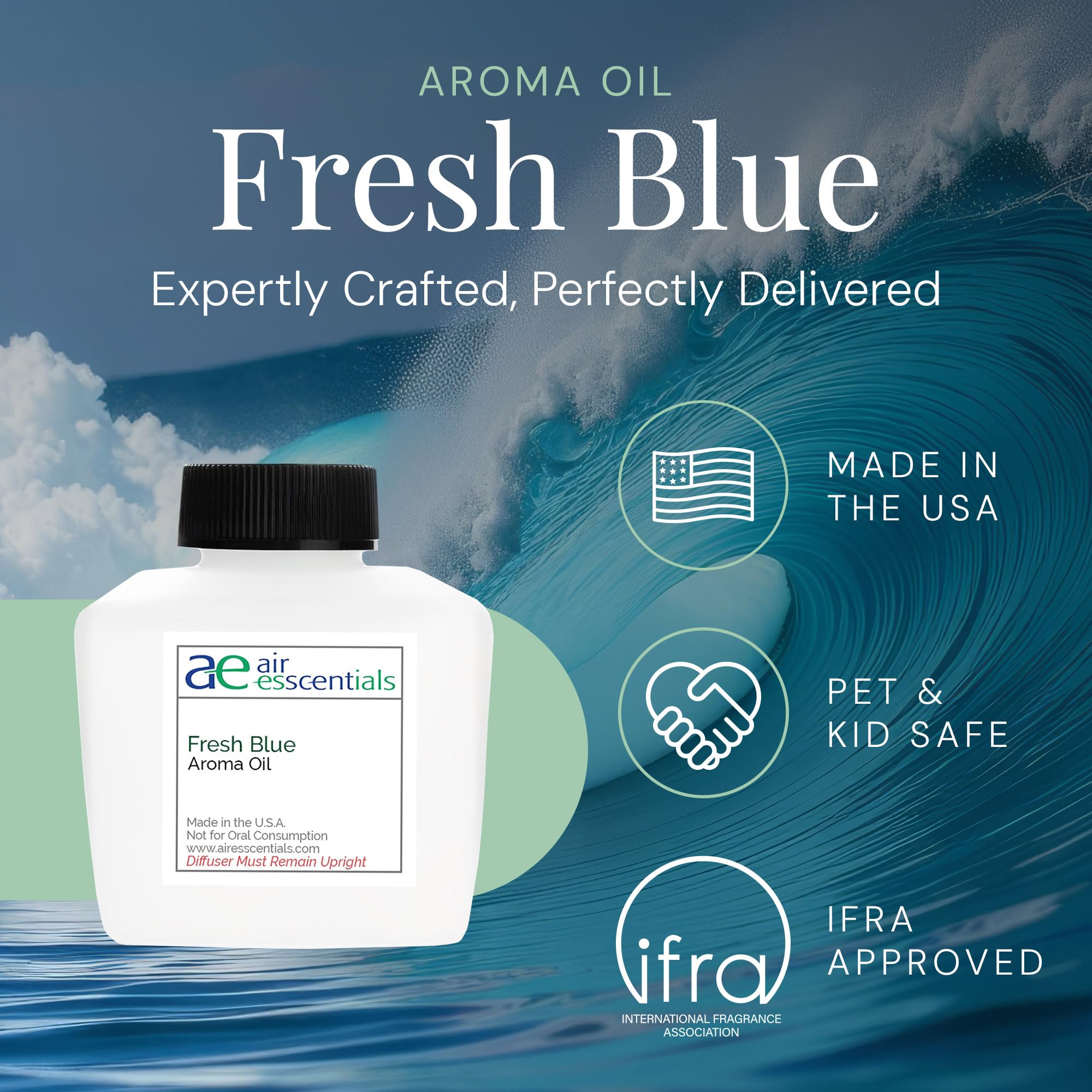 Air Esscentials Fresh Blue Aroma Oil diffuser setup showcases premium aromatherapy.