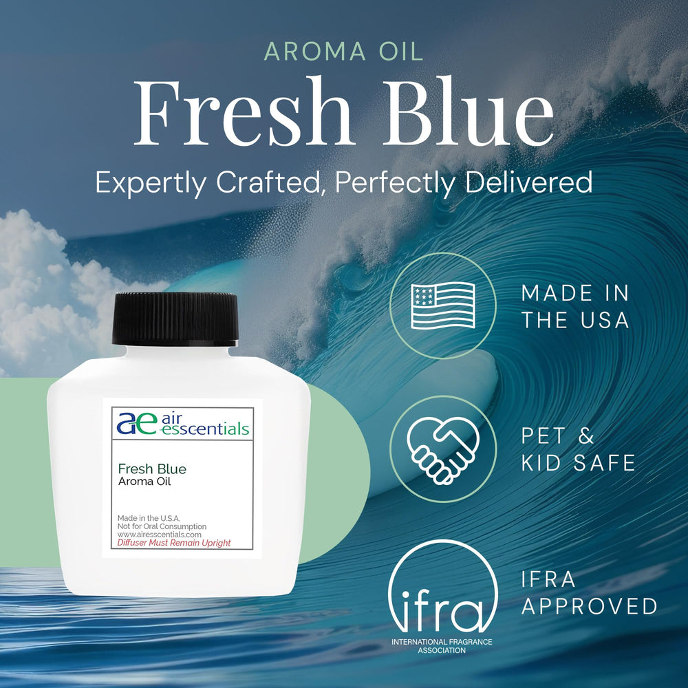 Air Esscentials Fresh Blue Aroma Oil diffuser setup showcases premium aromatherapy.