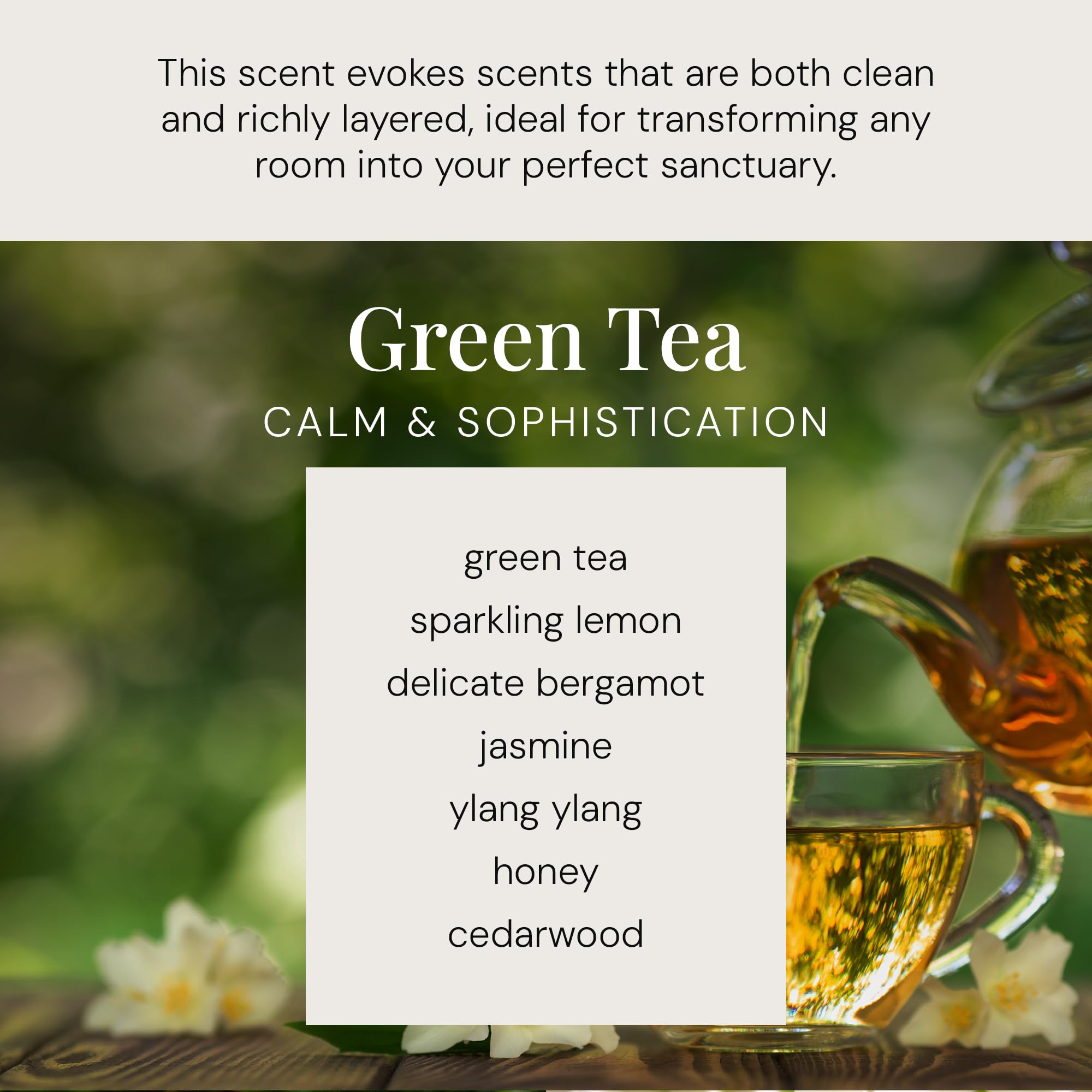 Air Esscentials Green Tea fragrance label highlighting crisp herbal notes