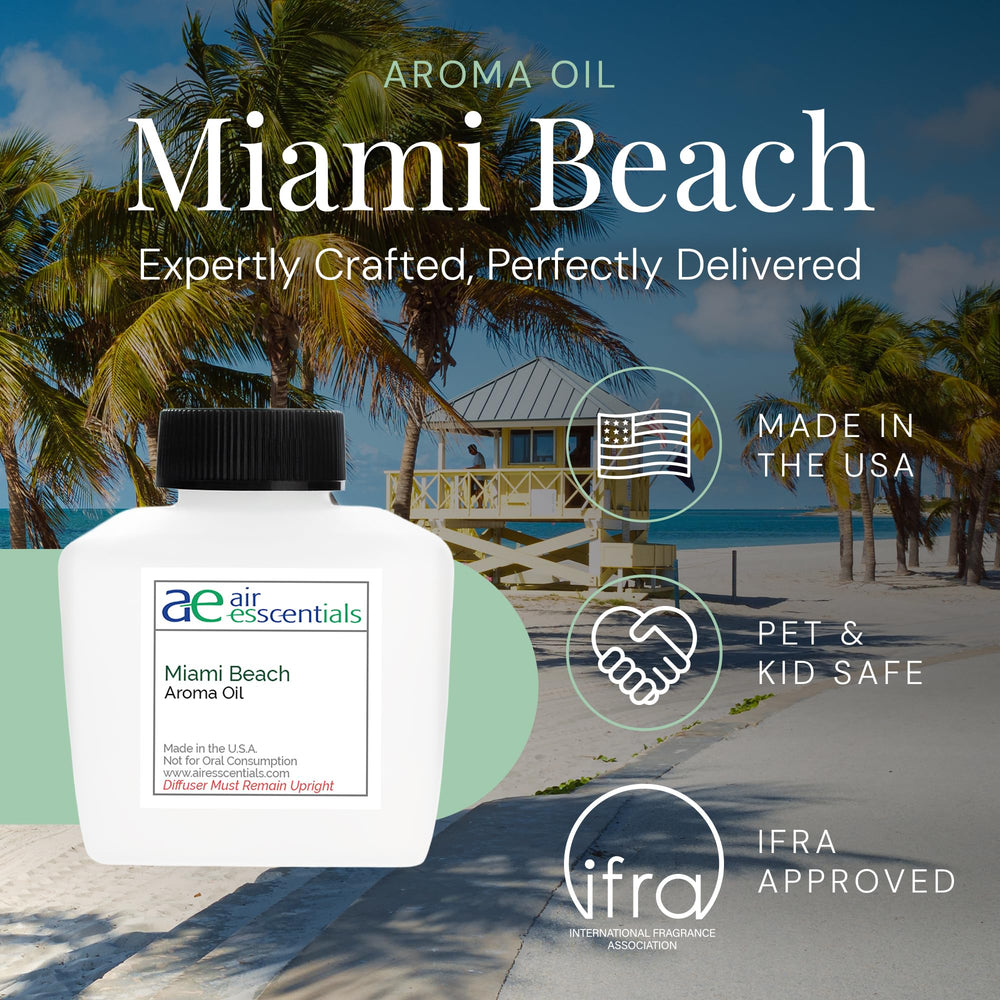 Air Esscentials Miami Beach Aroma Oil pour highlights citrus-musk profile for fresh rooms.