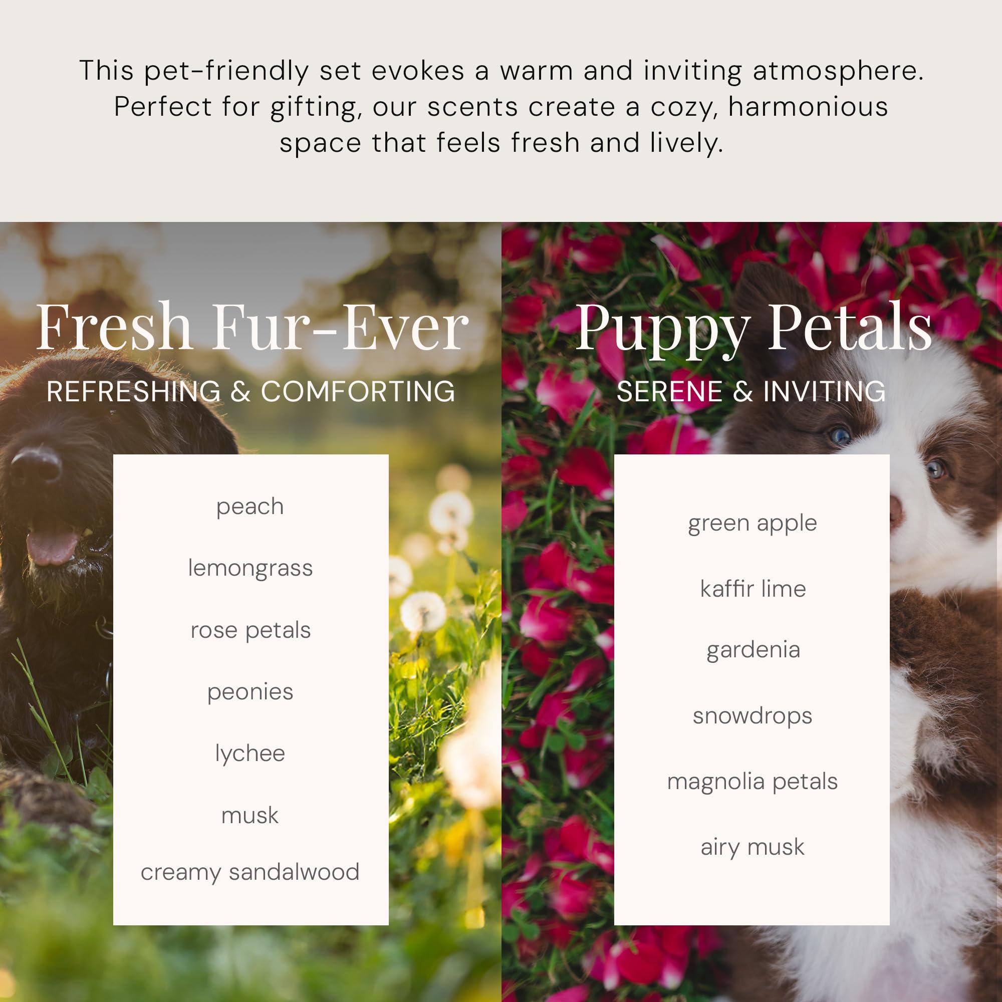Air Esscentials Puppy Petals fragrance bottle with pet-friendly notes