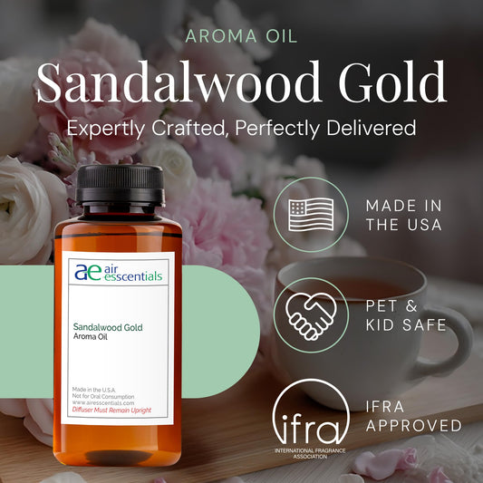 Air Esscentials Sandalwood Gold diffusion cloud in a room elevating the ambiance