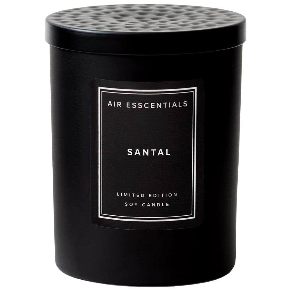 Air Esscentials Santal 11oz jar closeup shows clean burn for modern spaces.
