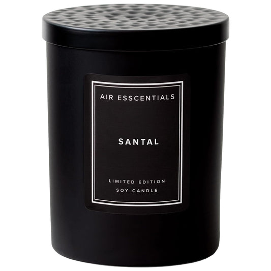 Air Esscentials Santal 11oz jar closeup shows clean burn for modern spaces.