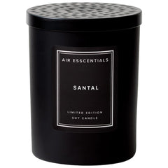Air Esscentials Santal 11oz jar closeup shows clean burn for modern spaces.