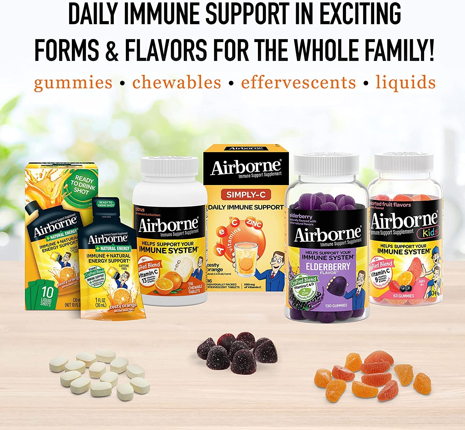 Airborne adults and kids 12 plus chewables iconography on box