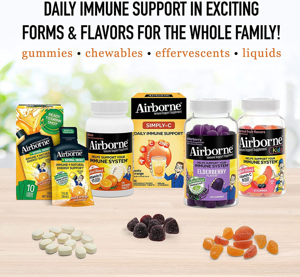 Airborne adults and kids 12 plus chewables iconography on box