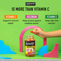 Airborne chewable vitamins kids gluten-free label on bottle.