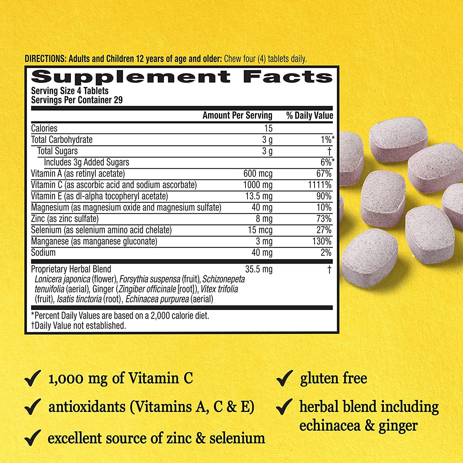 Airborne citrus flavor chewables close-up emphasizing vitamin C and zinc blend