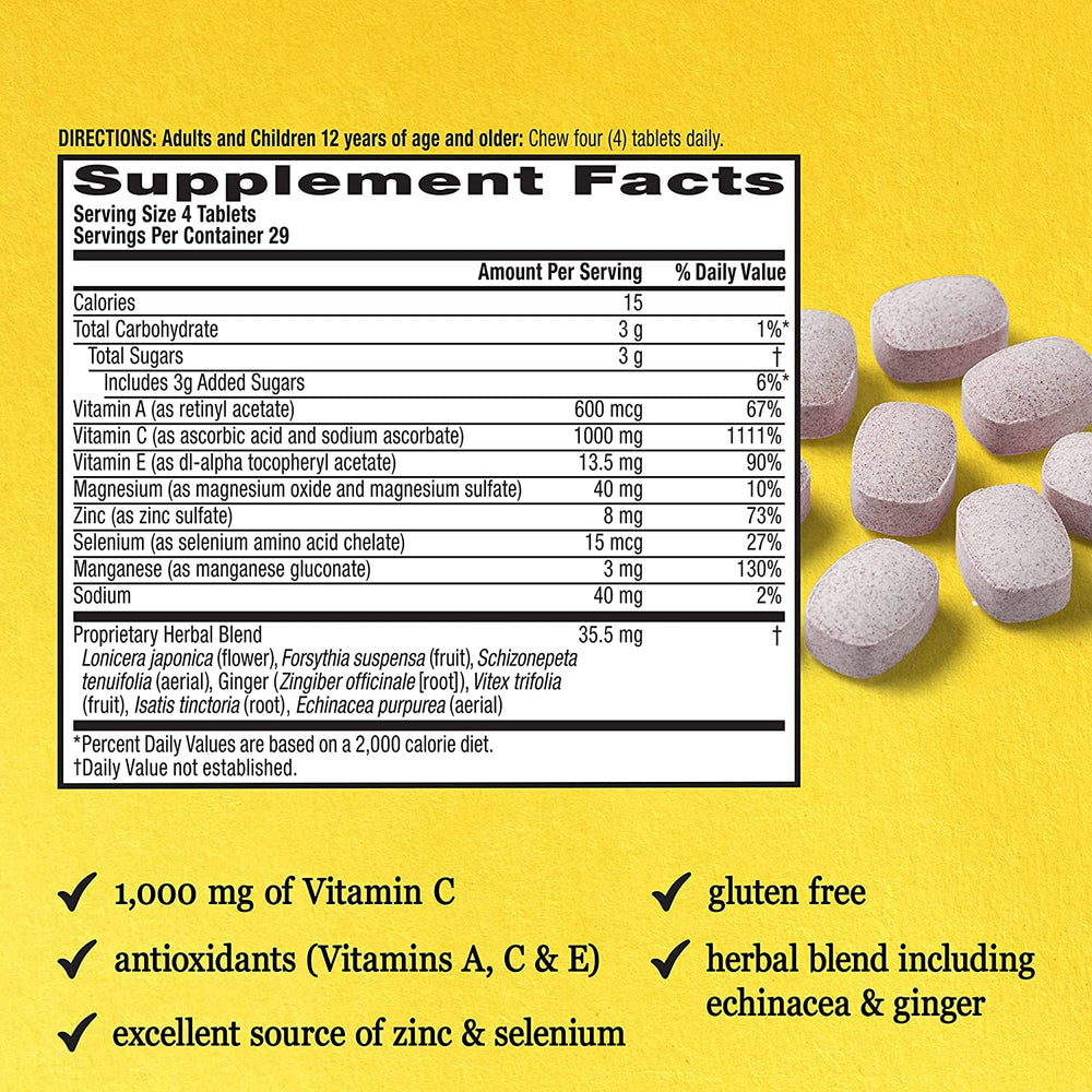 Airborne citrus flavor chewables close-up emphasizing vitamin C and zinc blend