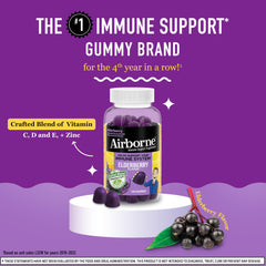 Airborne Elderberry Zinc Vitamin C Gummies serving two chews daily.