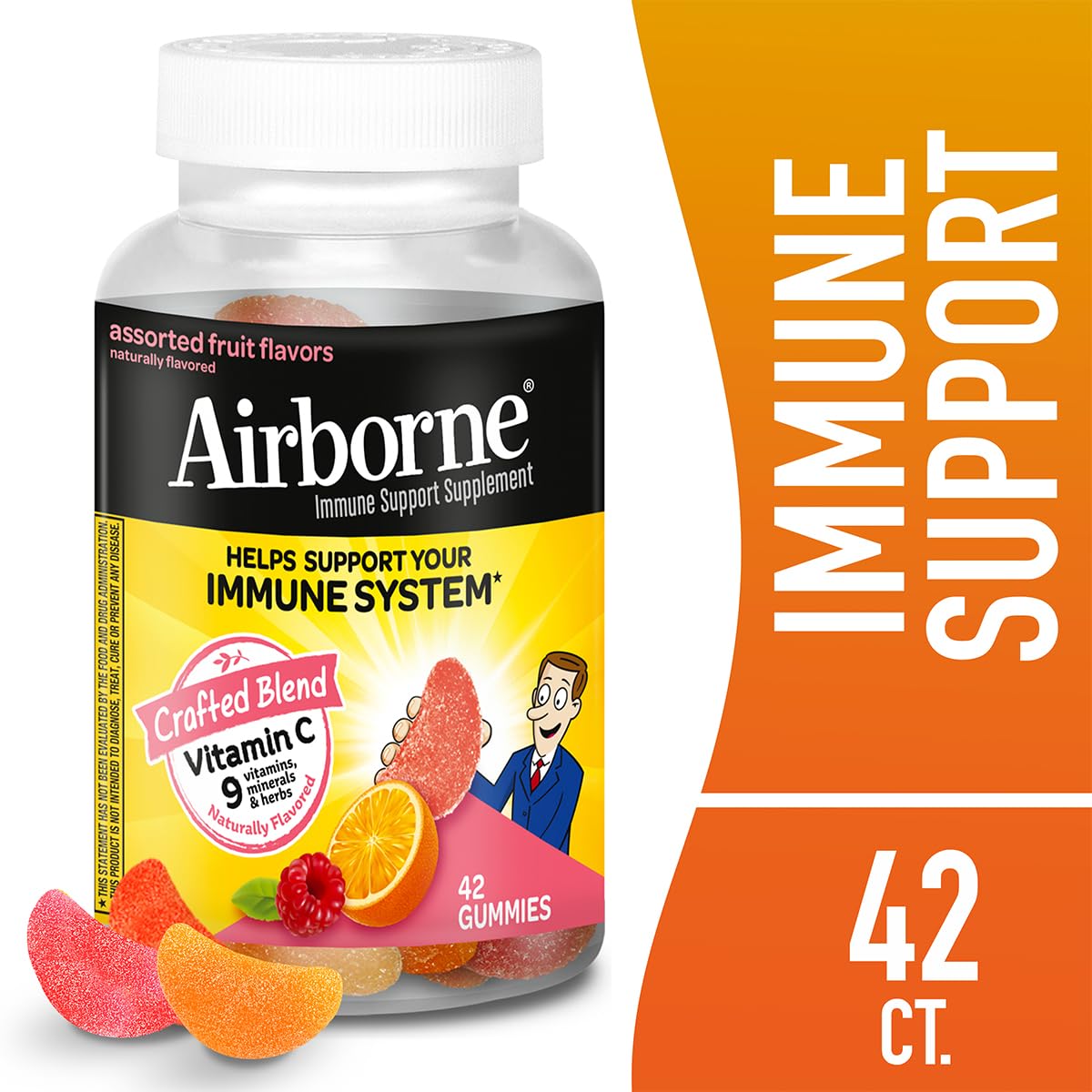 Airborne gummies closeup shows fruit flavors and chewy texture for easy daily use