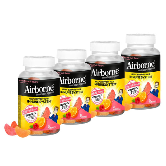 Airborne immune support gummies in an assorted fruit bottle for daily wellness