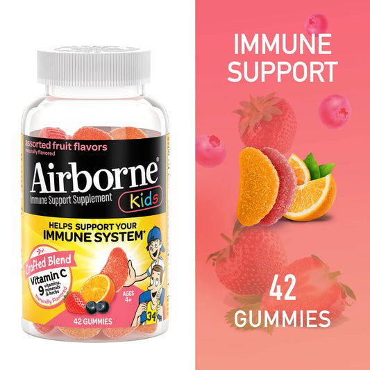 Airborne immune support gummies for kids serving two gummies daily.