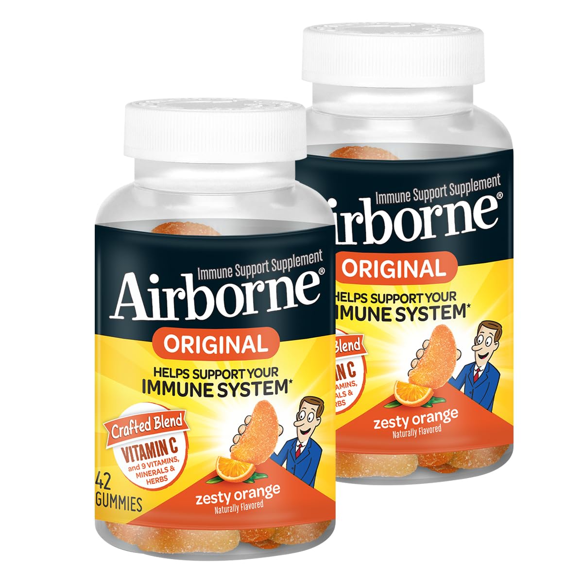 Airborne immune support gummies in an orange bottle for daily immune support.