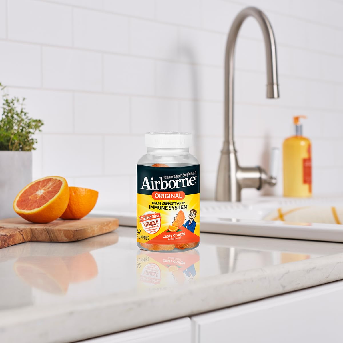 Airborne orange flavor gummies close-up vivid citrus look.