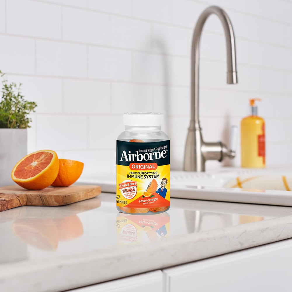 Airborne orange flavor gummies close-up vivid citrus look.