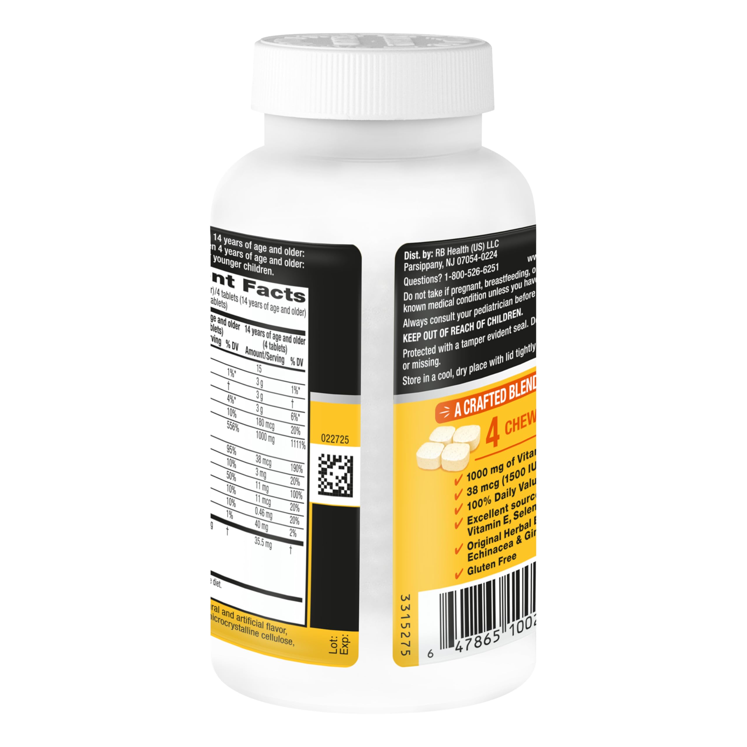 Vitamin A and E on label of Airborne citrus chewables.