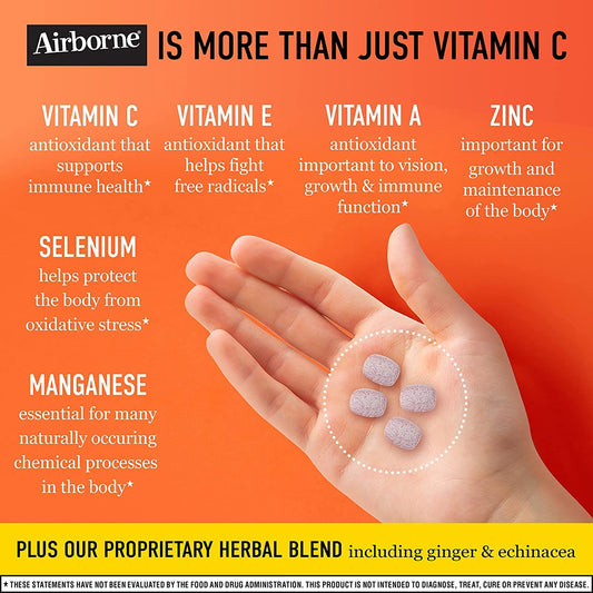 Airborne very berry flavor chewables close-up showcasing tasty immune support