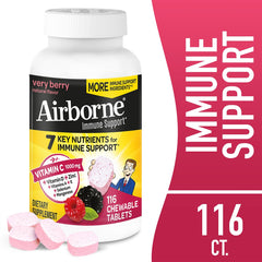 Airborne Very Berry chewables closeup for tasty immune support on the go.