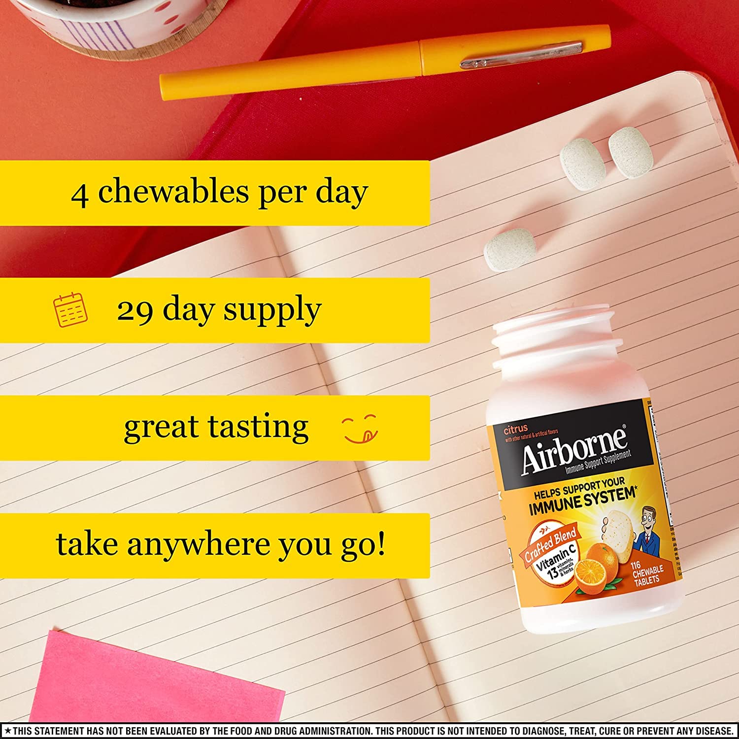 Airborne vitamin A C E antioxidants blend on packaging