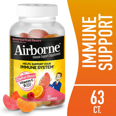 Airborne Vitamin C Gummies assorted fruit flavor closeup highlights chewy texture and tasty daily support.