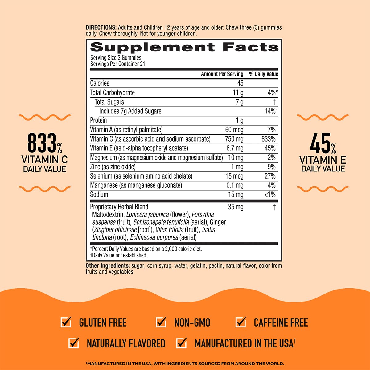 Airborne vitamin E and selenium blend graphic highlights antioxidant support in the formula.