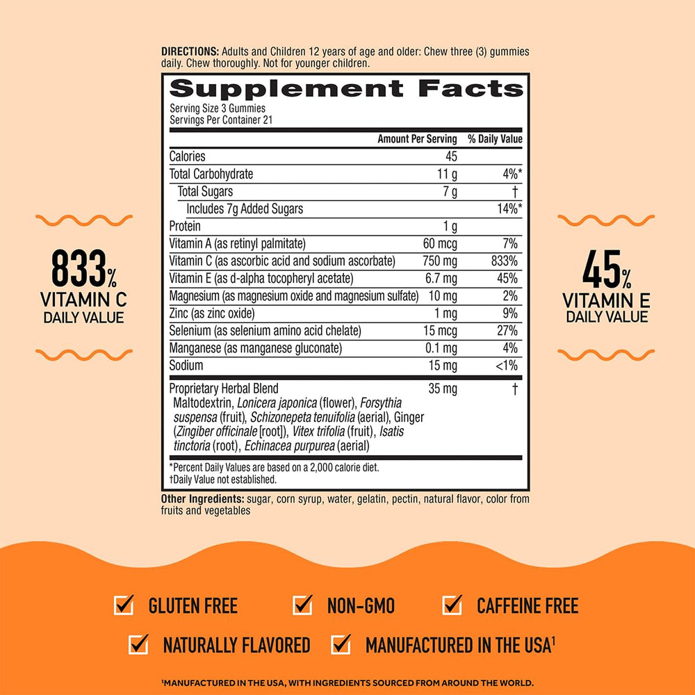 Airborne vitamin E and selenium blend graphic highlights antioxidant support in the formula.