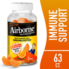Airborne zesty orange gummies close-up showing citrus flavor