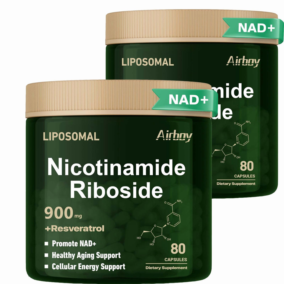 Airboy liposomal NR bottle highlighting high-potency NAD+ support.