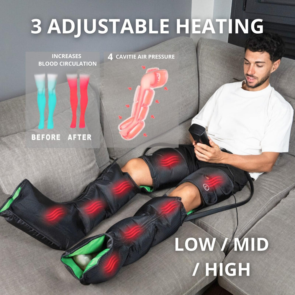 Compression boots inflating quickly to customize leg pressure.