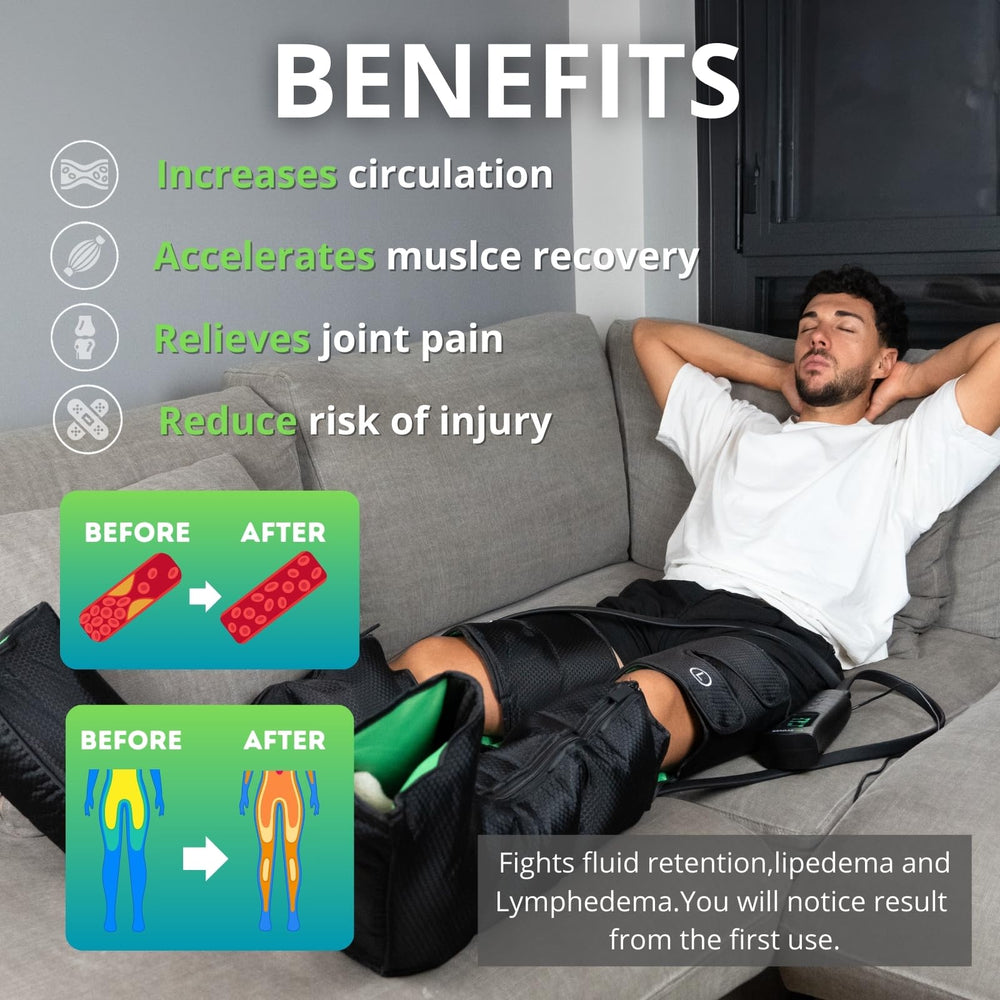 Airecover leg massager in foot-wrap mode delivering targeted comfort.