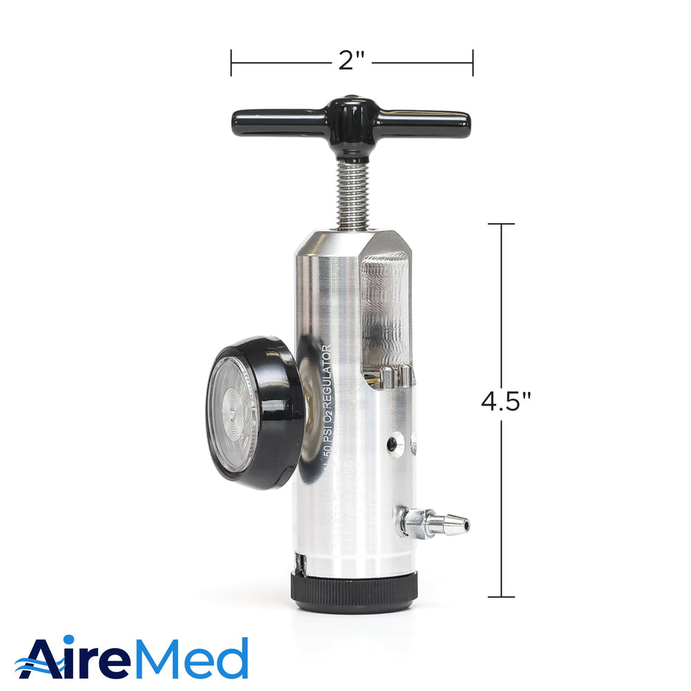 AireMed regulator with ergonomic silver handle for comfortable handling.