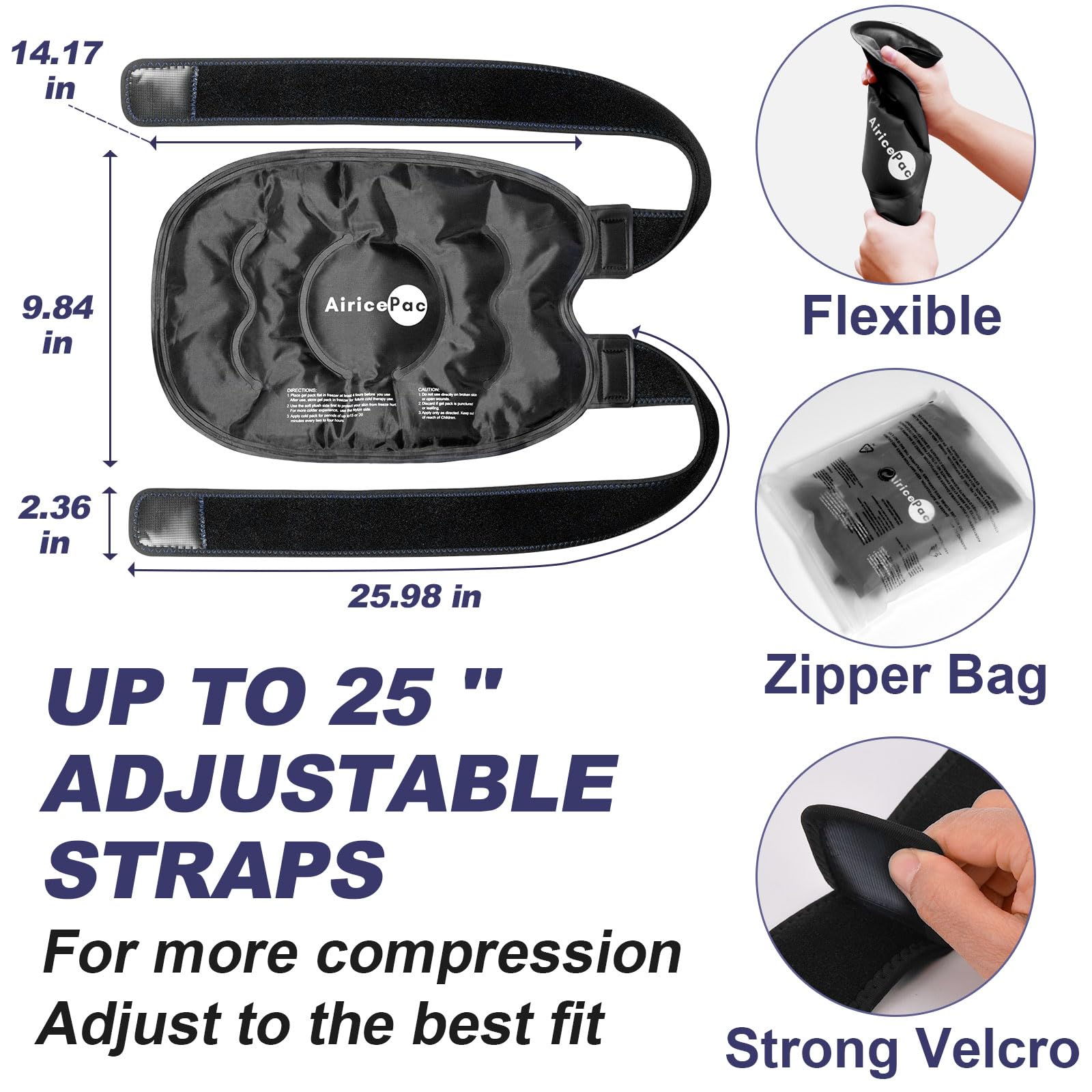 AiricePac knee wrap cooling on joints and tendons for pain relief.