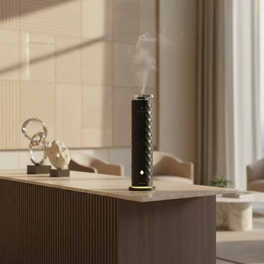 Airlux Lunar Classic 300 diffuser with ambient lighting creates inviting mood in living spaces.