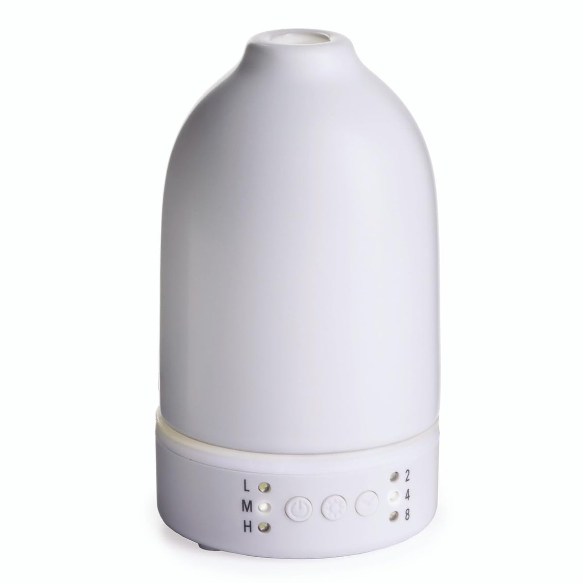 Airome Snow Diffuser with white LED provides calming ambient lighting for relaxation.