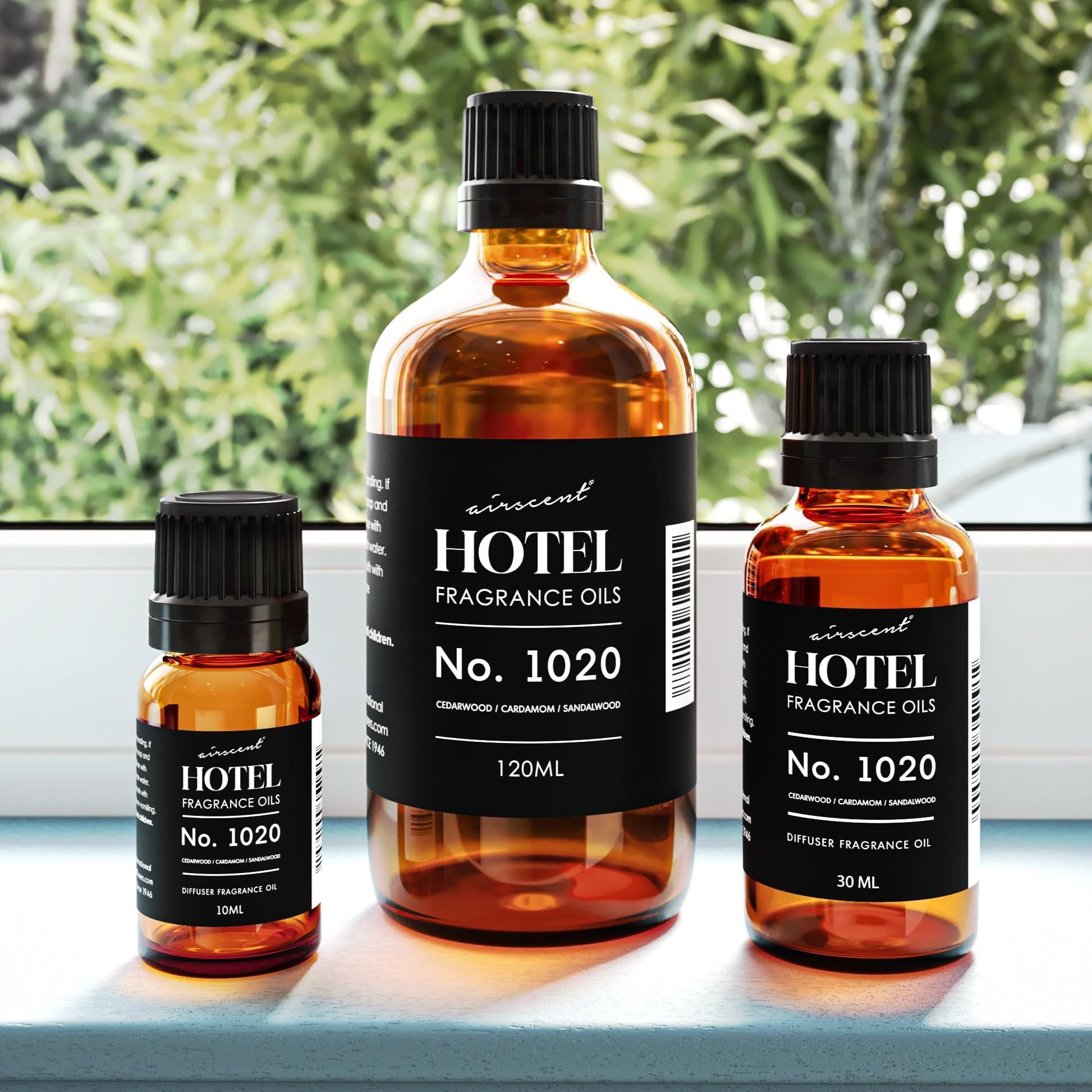 Air-Scent No. 1020 amber glass bottle close-up showing premium packaging