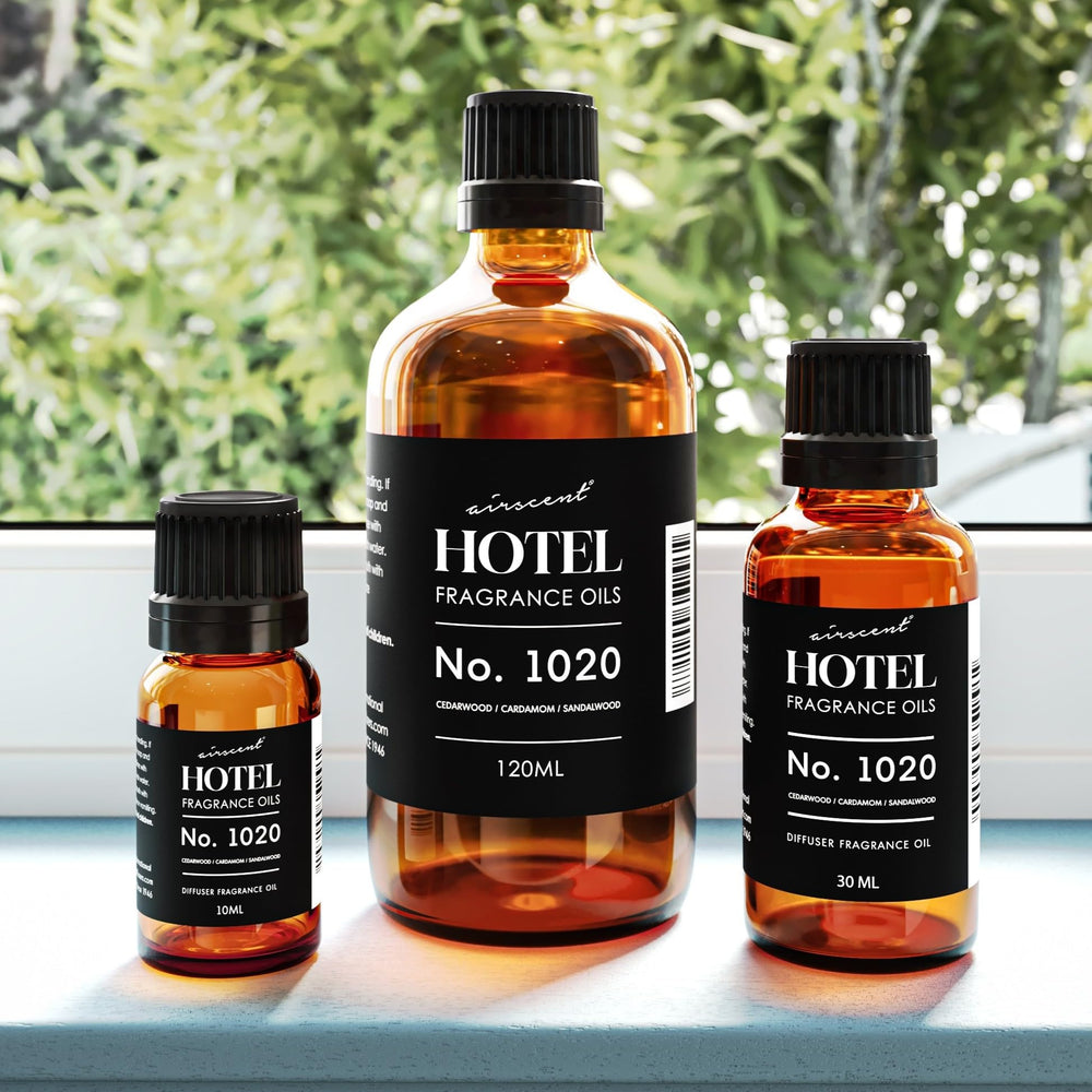 Air-Scent bergamot-cardamom-sandalwood 500ml glass bottle enhances living spaces with boutique fragrance