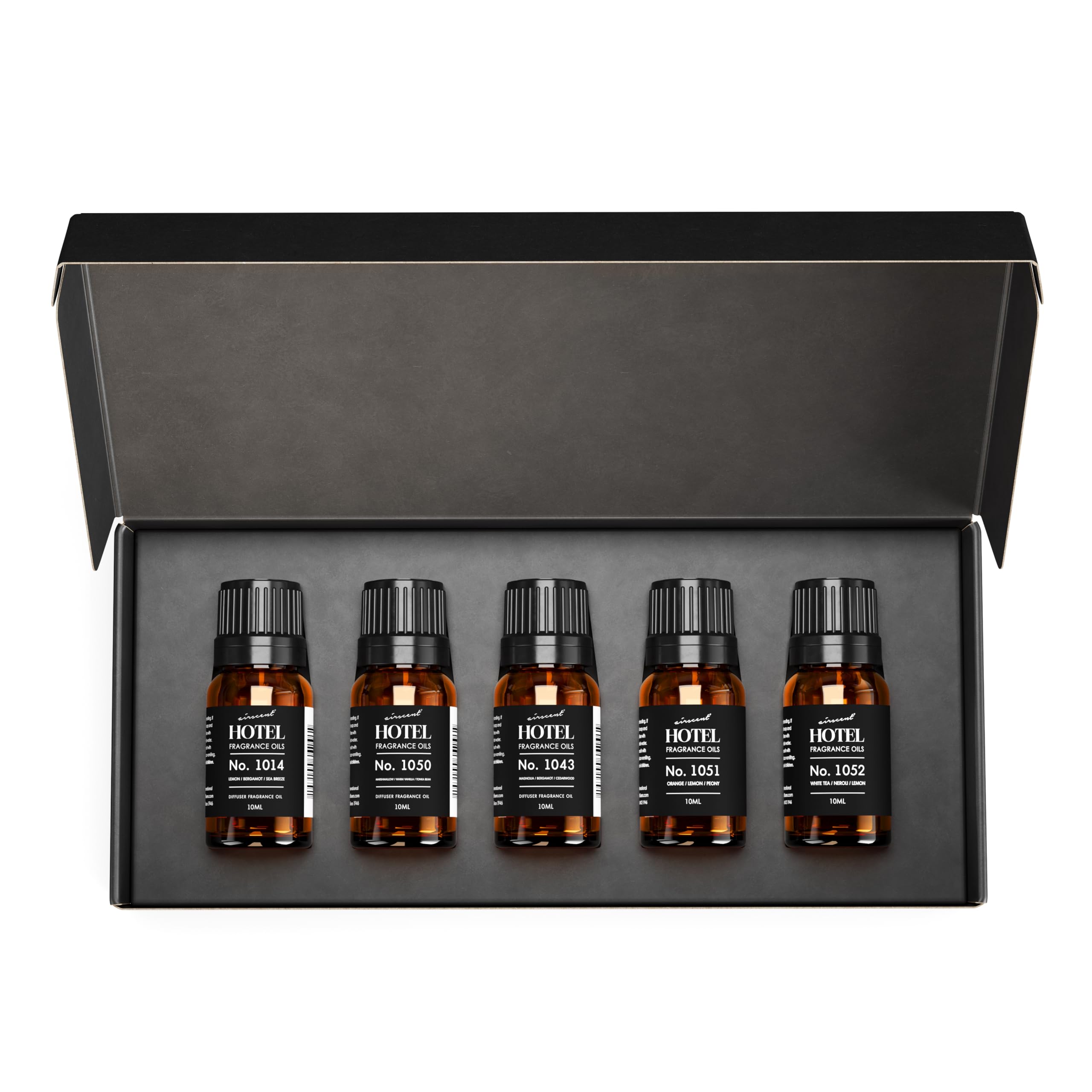 Air-Scent Iconic Hotel 5-Pack gift set in glass bottles for versatile room fragrances.