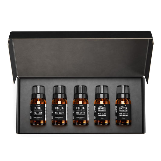 Air-Scent Iconic Hotel 5-Pack gift set in glass bottles for versatile room fragrances.