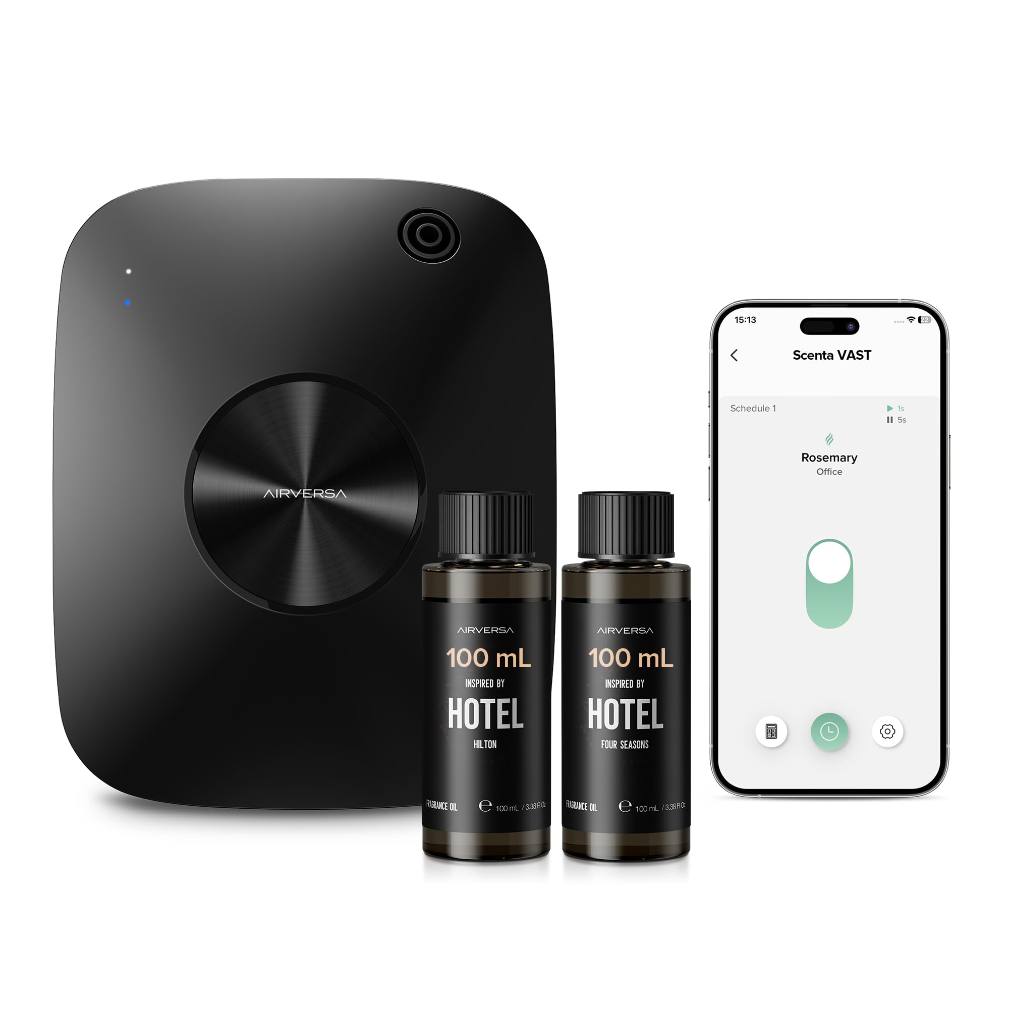 Airversa ANA Black diffuser unit designed for large rooms with smart control.