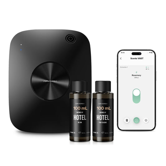 Airversa ANA Black diffuser unit designed for large rooms with smart control.