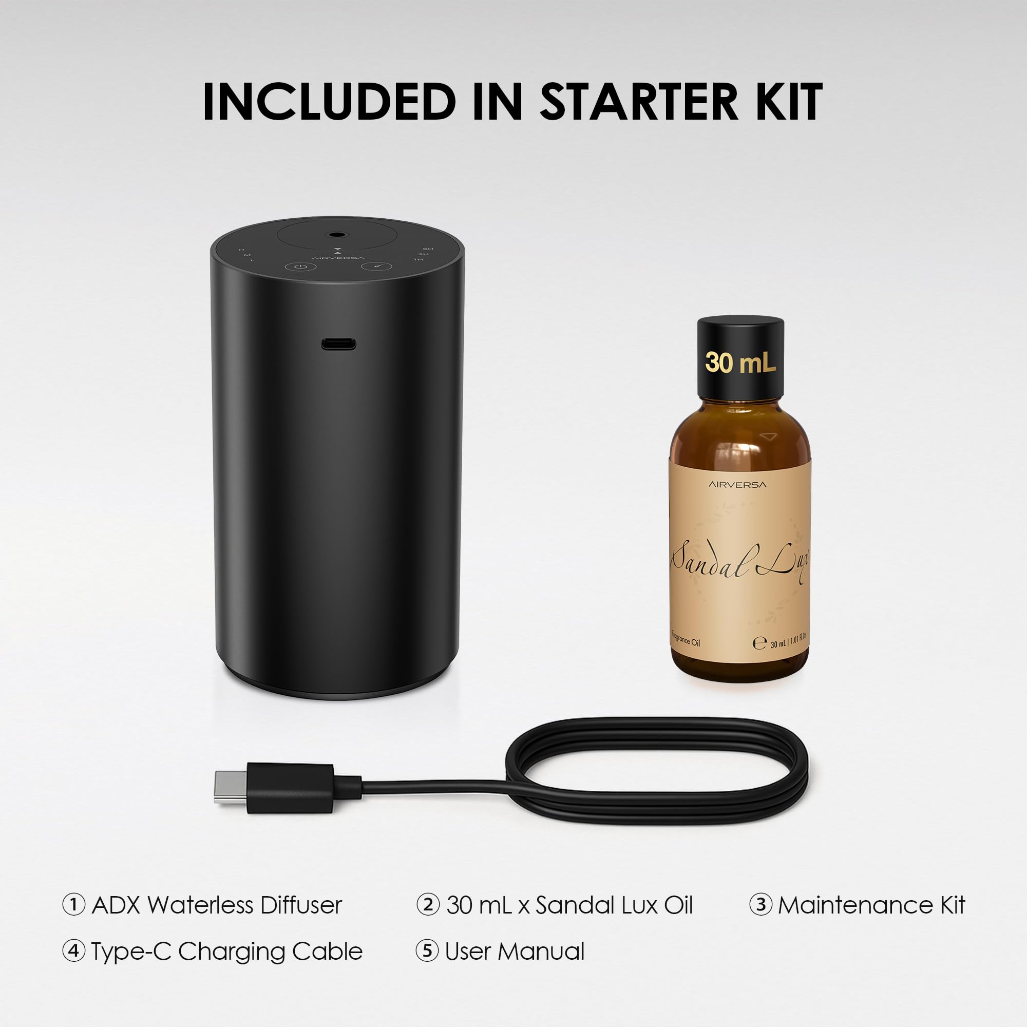 Airversa diffuser control panel provides three mist levels for personalized ambiance.