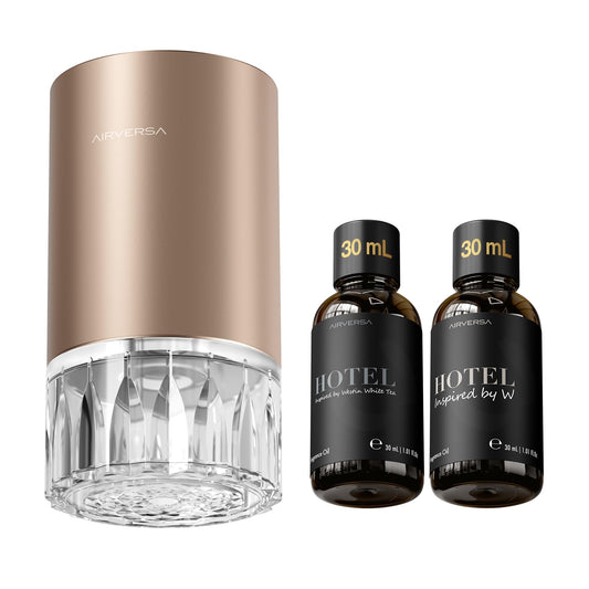 Airversa RD1 titanium waterless diffuser viewed from the front for a sleek room look