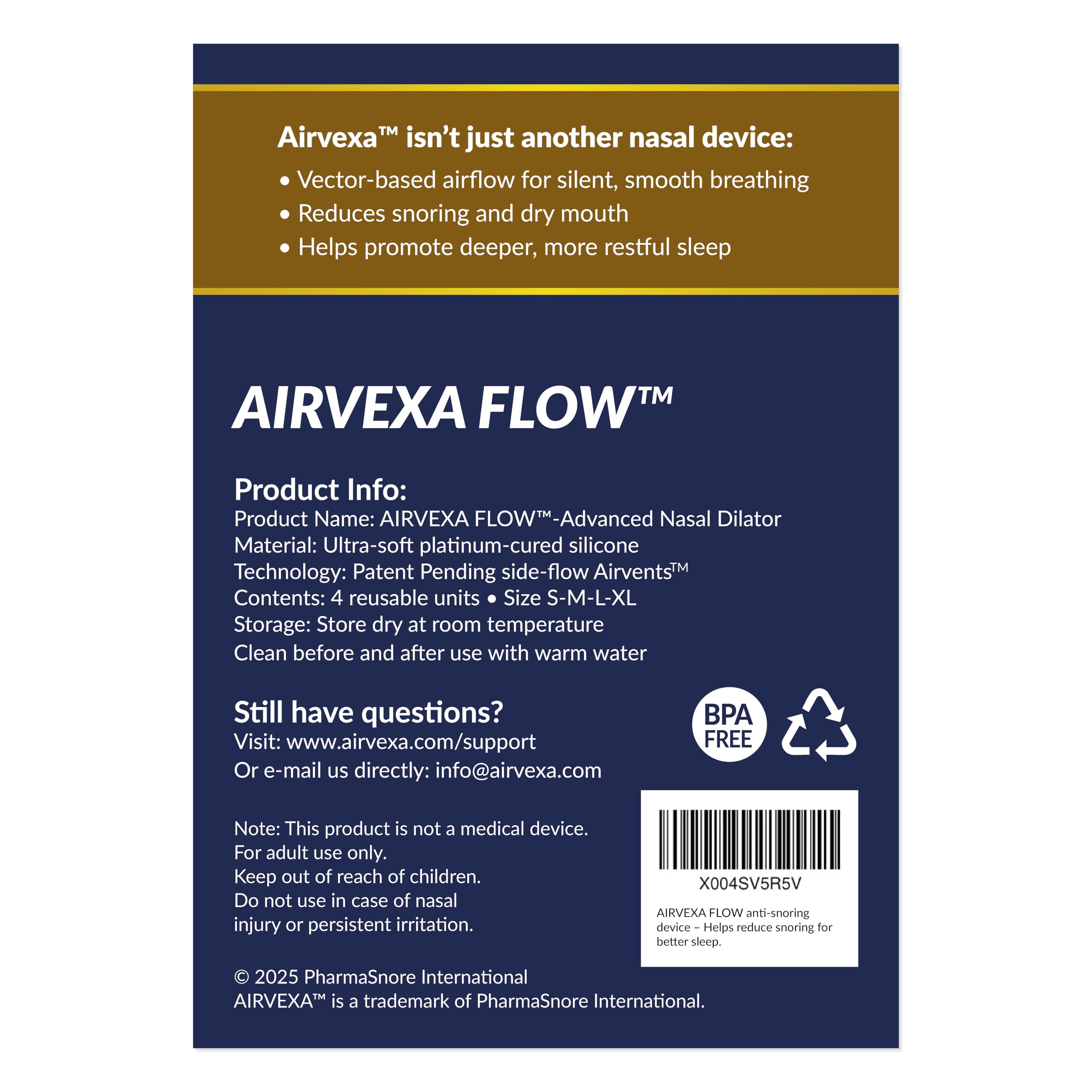 Airvexa Flow nasal dilator size extra large for secure fit