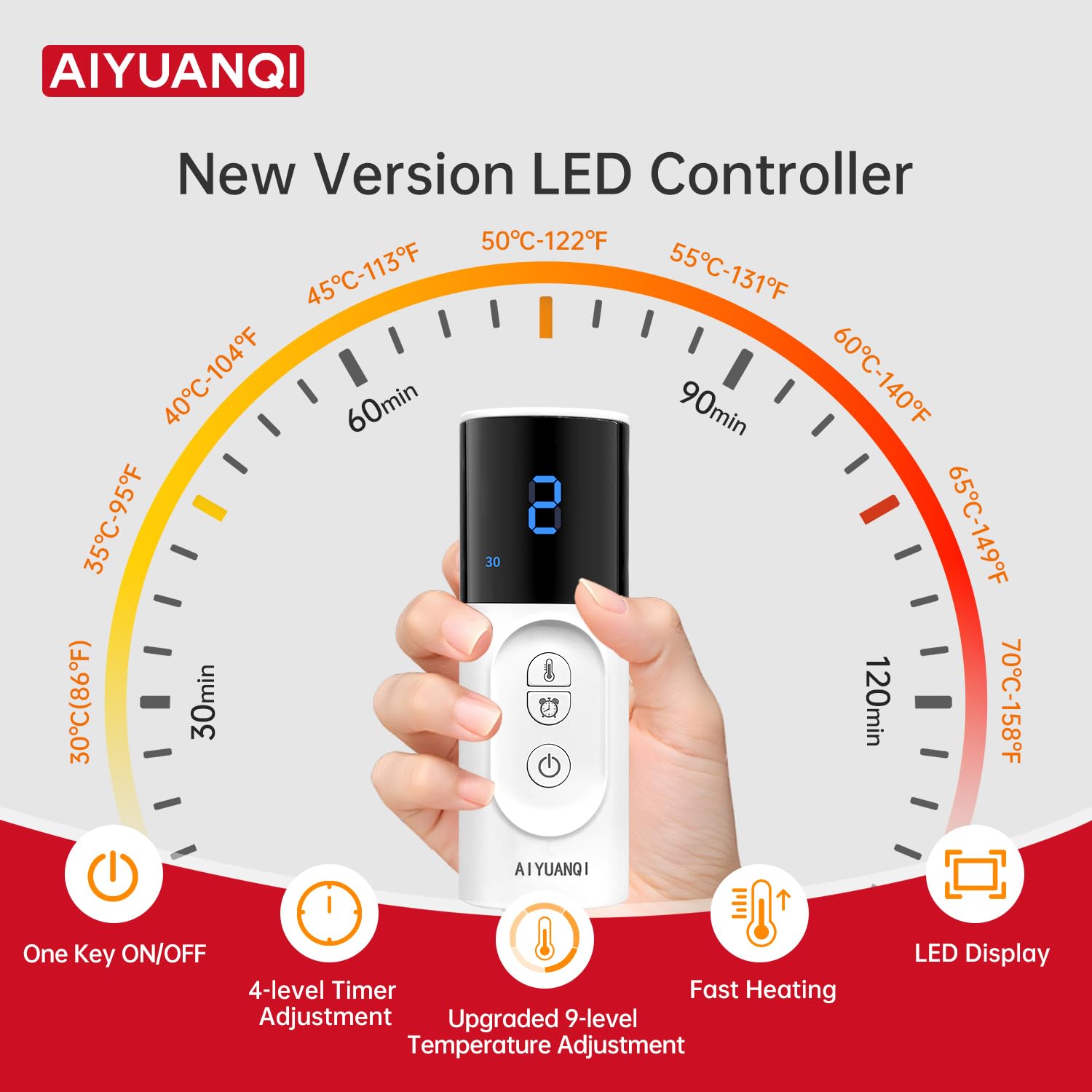 AIYUANQI heat pad offers 9 heat settings to customize warmth