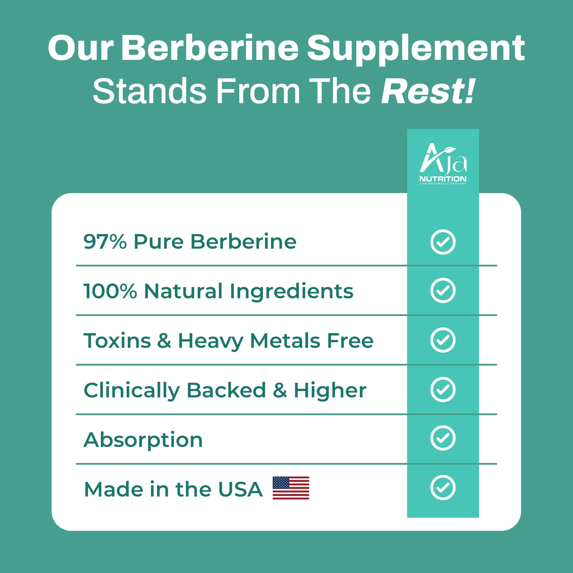 Aja Nutrition Berberine Plus vegan capsules in bottle for gluten-free supplement.