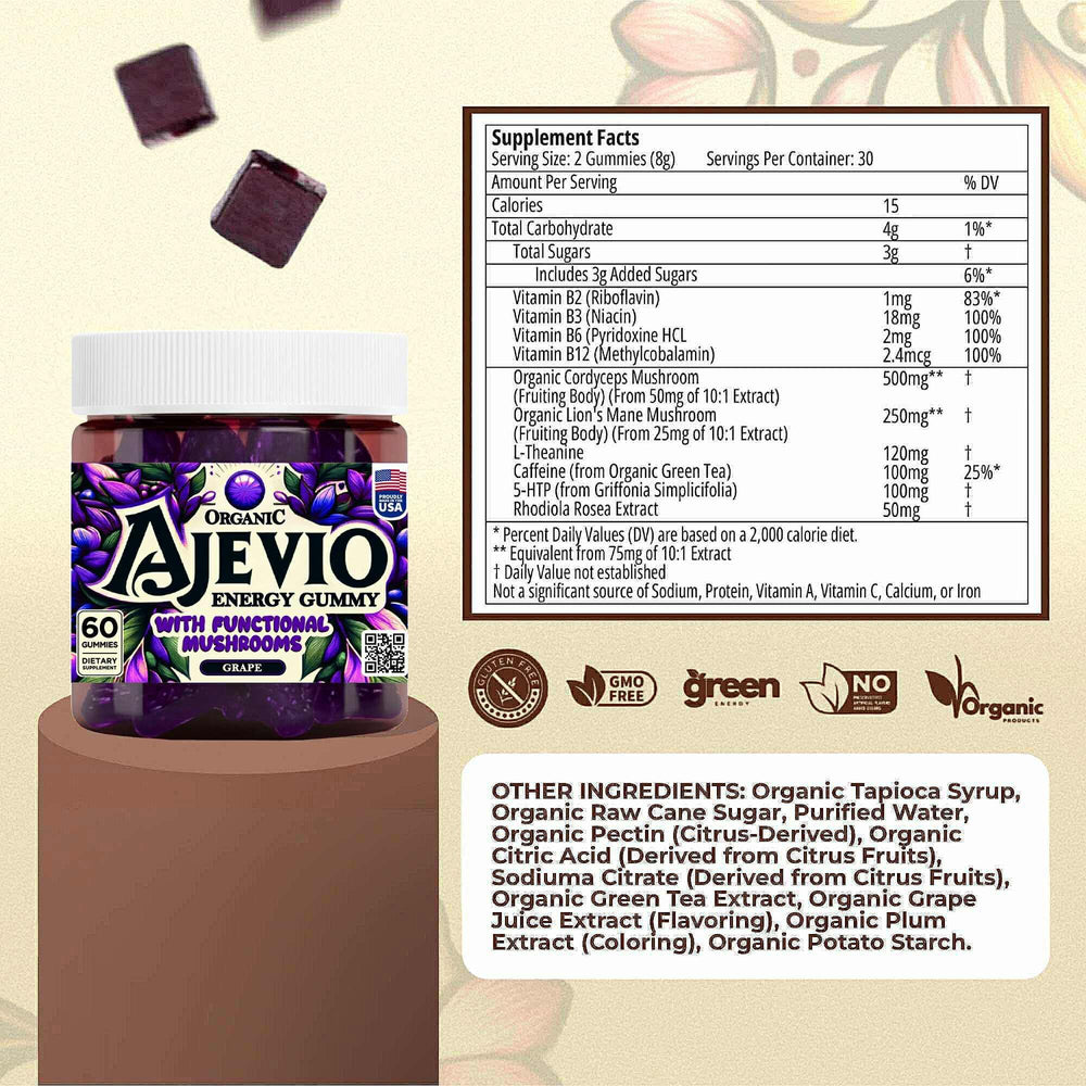 AJEVIO grape gummies close-up texture and hint of sweetness