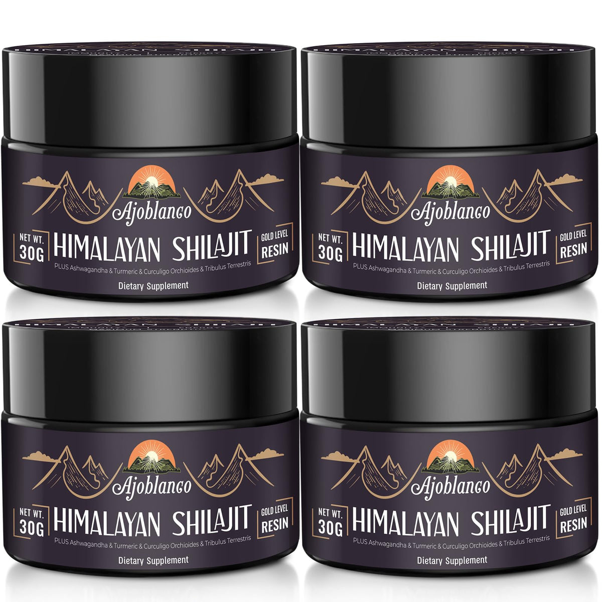 Ajoblanco Shilajit resin jar closeup showing purity for daily energy support.